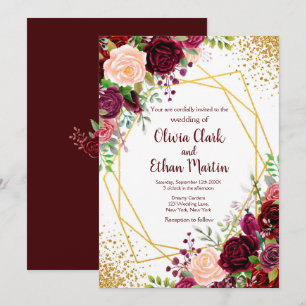 Burgund Floral Gold Geometrie Einladung