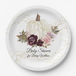 Burgund Floral Gold Glitzer Baby Dusche Pumpkin Pappteller
