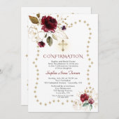 Burgund-Floral-Gold-Glitzer-Glitzern-Bestätigung Einladung (Vorne/Hinten)