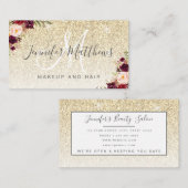 Burgund Floral Gold Glitzer Makeup COVID Safe Visitenkarte (Vorne/Hinten)