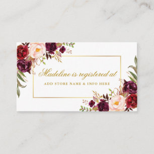 Burgund-Floral-Goldene Hochzeitsdusche-Registry-Ei Begleitkarte