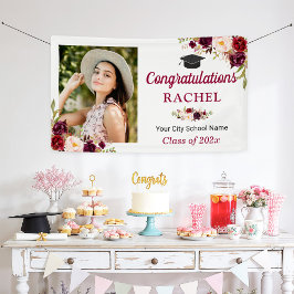 Burgund Floral Graduate Foto Graduate Party Banner