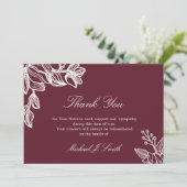Burgund Floral Graphic Modern Funeral Beileid Dankeskarte (Stehend Vorderseite)