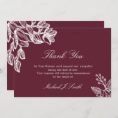 Burgund Floral Graphic Modern Funeral Beileid Dankeskarte (Vorne/Hinten)