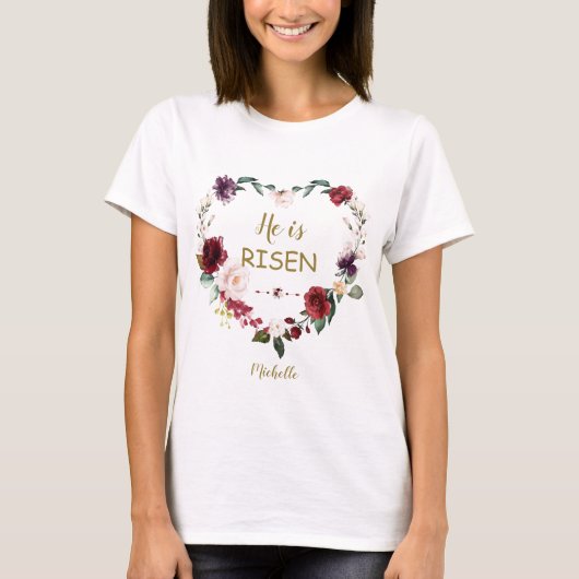 Burgund floral Heart Happy Oaster ist er Risen T-Shirt (Vorderseite)