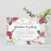 Burgund Floral & Herbst Pumpkin Probe Dinner Einladung (Stehend Vorderseite)