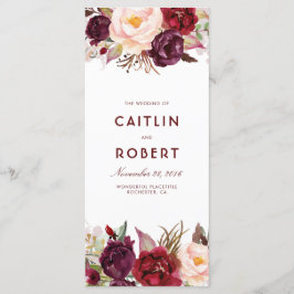 Burgund-Floral-Hochzeitsprogramme Programm