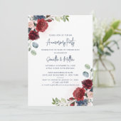 Burgund-Floral-Hochzeitstag-Party Einladung (Stehend Vorderseite)