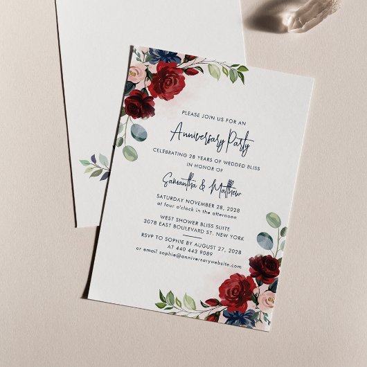 Burgund-Floral-Hochzeitstag-Party Einladung