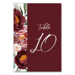 Burgund-Floral-Kalligrafie Moderne Tischnummer