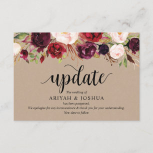 Burgund Floral, Kraft, Schwarz, Hochzeitstag Begleitkarte