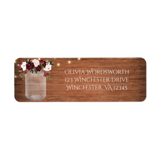 Burgund Floral Lights Mason Jar Rustikale Hochzeit (Vorne)