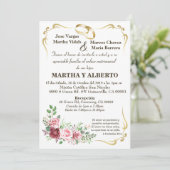 Burgund Floral Modern Gold Frame Einladung (Stehend Vorderseite)