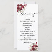 Burgund Floral Modern Wedding Zeremony Programm (Rückseite)