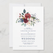 Burgund Floral Moderne botanische Hochzeit Einladung (Vorderseite)