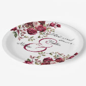 Burgund Floral Moderne Probe Dinner Hochzeit Pappteller (Schrägansicht)