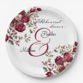 Burgund Floral Moderne Probe Dinner Hochzeit Pappteller (Vorderseite)