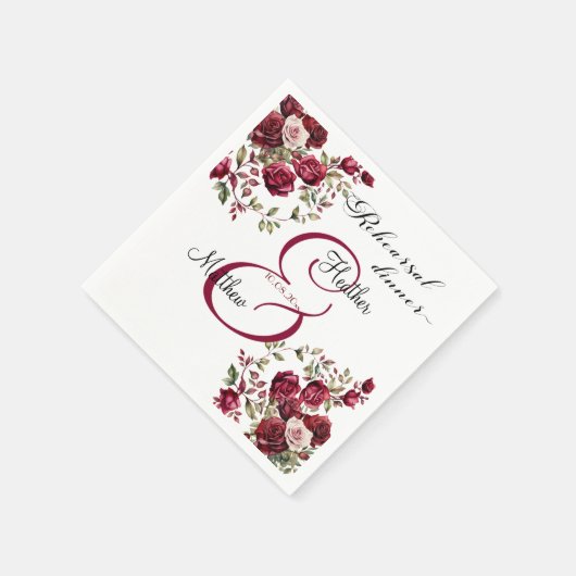 Burgund Floral Moderne Probe Dinner Hochzeit Serviette (Ecke)