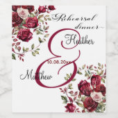 Burgund Floral Moderne Probe Dinner Hochzeit Weinetikett (Einzelnes Label)