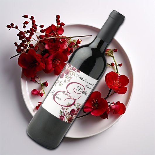 Burgund Floral Moderne Probe Dinner Hochzeit Weinetikett