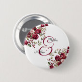 Burgund Floral Moderne Skripthochzeit Button (Vorne & Hinten)