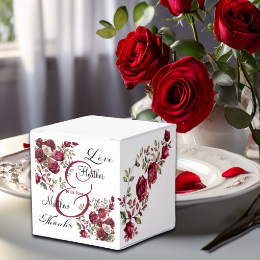 Burgund Floral Moderne Skripthochzeit Geschenkschachtel