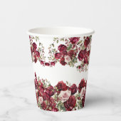 Burgund Floral Moderne Skripthochzeit Pappbecher (Rückseite)