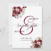 Burgund Floral Moderne Skripthochzeit Save The Date (Vorderseite)