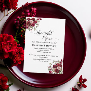 Burgund Floral Moderne "The Night Before" Hochzeit Einladung