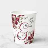 Burgund Floral Moderne "The Night Before" Hochzeit Pappbecher (Vorderseite)