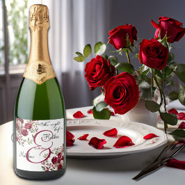 Burgund Floral Moderne "The Night Before" Hochzeit Schaumweinetikett