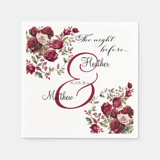 Burgund Floral Moderne "The Night Before" Hochzeit Serviette (Vorderseite)