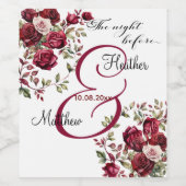 Burgund Floral Moderne "The Night Before" Hochzeit Weinetikett (Einzelnes Label)
