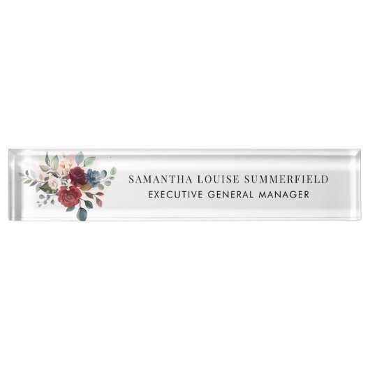 Burgund Floral Moderne Wasserfarbe Namensplakette (Vorderseite)