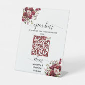Burgund Floral Moderner QR Code Hochzeit Open Bar Sockelschild (Vorderseite)
