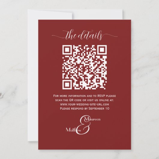 Burgund Floral Modernes Script QR Code Hochzeit Einladung (Rückseite)