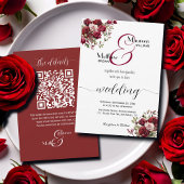 Burgund Floral Modernes Script QR Code Hochzeit Einladung