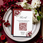 Burgund Floral Modernes Script QR Code Wedding Men Menükarte