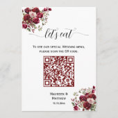 Burgund Floral Modernes Script QR Code Wedding Men Menükarte (Vorderseite)