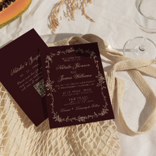 Burgund Floral Old Money Boho QR-Code Hochzeit Einladung