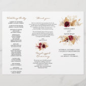 Burgund Floral Pampas Grass Wedding Programm Flyer (Vorne)