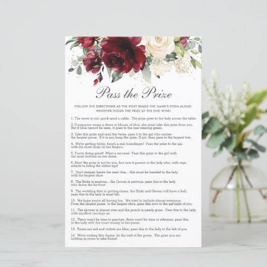 Burgund Floral Pass auf das Brautparty des Preises (Stehend Vorderseite)