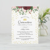 Burgund Floral Quinceanera 15. Geburtstag Einladung (Stehend Vorderseite)