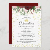 Burgund Floral Quinceanera 15. Geburtstag Einladung (Vorne/Hinten)