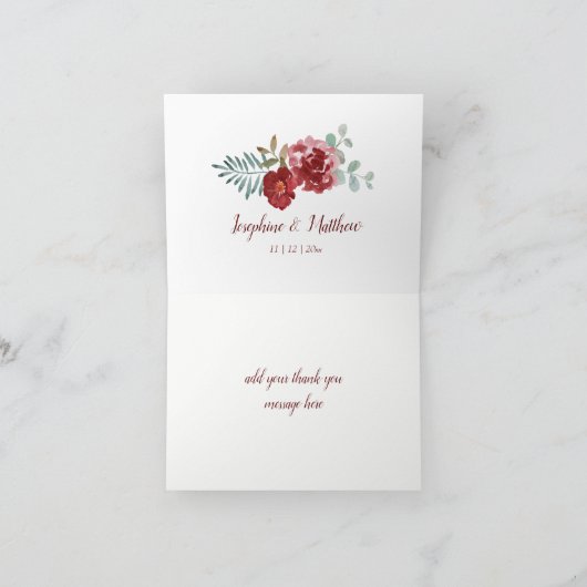 Burgund Floral Rose Foliage Hochzeit Vielen Dank Dankeskarte (Innenseite)