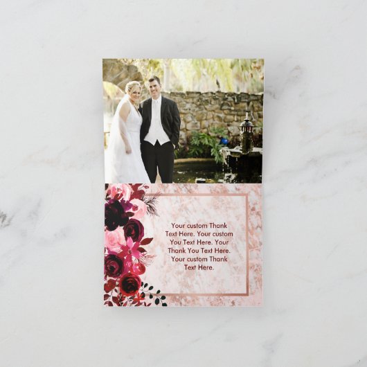 Burgund Floral & Rose Gold Hochzeit Vielen Dank Dankeskarte (Innenseite)