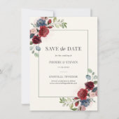 Burgund floral rustikal botanisch Save the Date (Vorderseite)