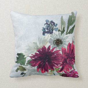Burgund Floral Splash in Grau Kissen