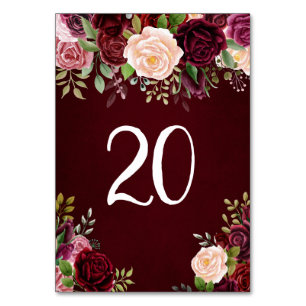 Burgund, Floral Tischnummer
