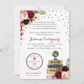 Burgund Floral Travel Brautdusche Einladung (Vorderseite)